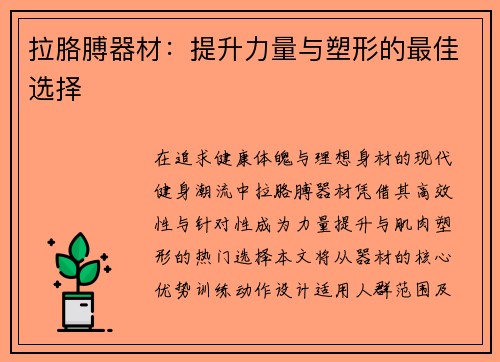 拉胳膊器材：提升力量与塑形的最佳选择