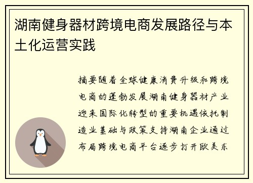 湖南健身器材跨境电商发展路径与本土化运营实践