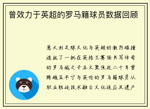 曾效力于英超的罗马籍球员数据回顾